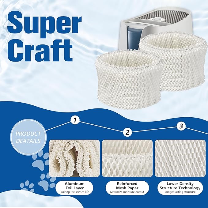 Funmit WF2 Humidifier Filter Replacement for Vicks Kaz Humidifier Starry Night Cool Mist V3500N V3700 V3100 V3900 Sunbeam 1118 1119 Honeywell HCM-300T HCM-350 WA-8D Enviracaire ECM-500 4 Pack - Image 2