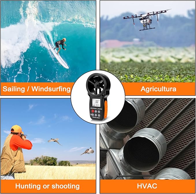 Digital Anemometer Barometer Pressure Gauge for Wind Speed ​​Temperature/Humidity/Dew Point/Wind Chill/Altimeter Barometer with Backlight MAX MIN AVG AP-007WM - Image 6