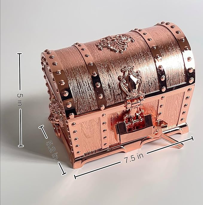 Large Double-layer Retro Metal Jewelry Chest, Pirate-style Lion Head Relief Treasure Box With Lock Women's Jewelry Storage (Rose Gold) - Image 3