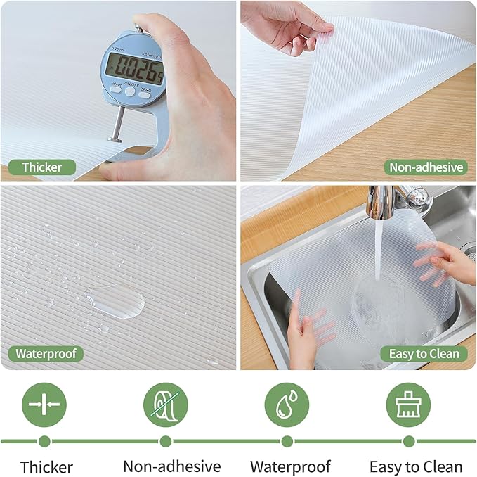 Shelf Liners 32 inch x 20 ft Shelf Liners for Kitchen cabinets nonstick Shelf Lining Drawer Mats EVA Protector for Cupboard (Clear Ribbed,32 inch x 20 ft) - Image 2