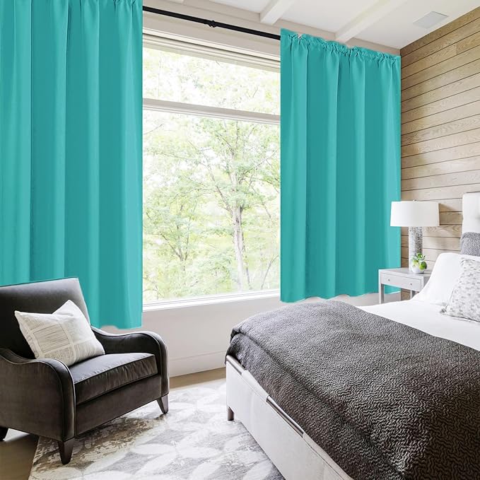 DWCN Blackout Curtains for Living Room Thermal Insulated, Energy Saving & Noise Reducing Bedroom Curtains, Peacock Blue, W 52x L 45 Inch, Set of 2 Rod Pocket Curtain Panels - Image 2