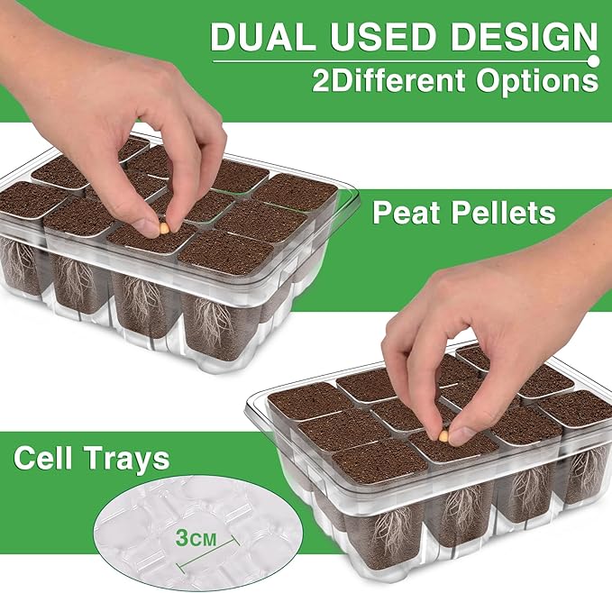 YAUNGEL Seed Starter Tray with Grow Light, 4 Pack Seed Starter Kit with Timing Controller Adjustable Brightness, Thicken Seedling Starter Trays with Humidity Domes Heightened Lids, Transparent - Image 5