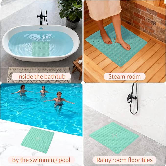 Anti-Slip Bathtub Shower mat, 20.8×20.8（Approximately 53×53cm） inch Soft Oversized Machine Washable Non-Slip Bathtub mat with Drainage Holes, Bathroom Floor Suction Cup.（1-Opaque Mars Green） - Image 7