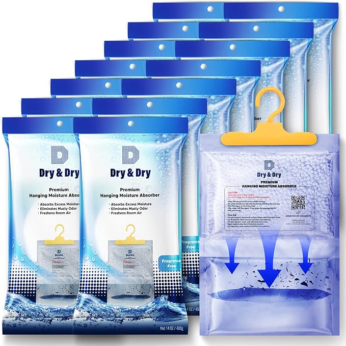 Dry & Dry 14 Packs [Net 14.1 Oz/Pack] Moisture Absorbers Dehumidifiers for Home Dehumidifier for Basement Dehumidifiers for Bedroom Small Dehumidifiers - Dehumidifiers Moisture Absorbers by DryDry