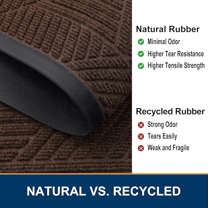 Smiry Half Circle Front Door Mat Outside Entrance, Heavy Duty Sturdy Natural Rubber Doormat, Trap Dirt and Moisture, Low Profile Mats for Indoor Outdoor Entry, Irregular Triangle (29.5x17, Dark Brown) - Image 5