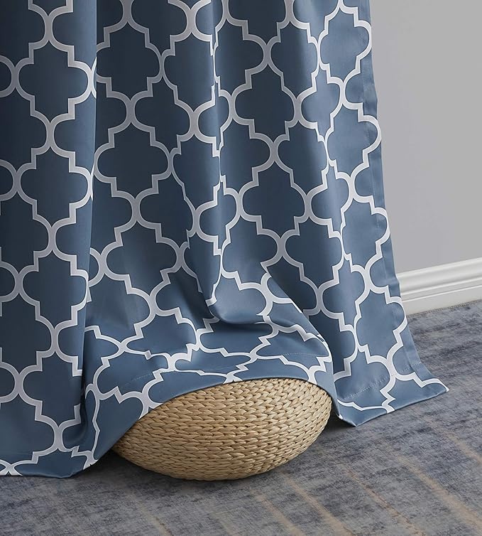 HLC.ME Lattice Print Decorative Blackout Thermal Insulated Privacy Room Darkening Grommet Window Drapes Curtain Panels for Bedroom - Dusty Blue - Set of 2-52 x 84 Inch Length - Image 6