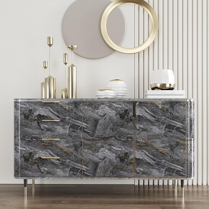 CRE8TIVE Dark Grey Gold Marble Contact Paper 12"x80" Glossy Slate Marble Wallpaper Peel and Stick Countertops Waterproof Self Adhesive Removable Wallpaper Marble Vinyl Wrap for Bathroom Cabinets Desks - Image 6