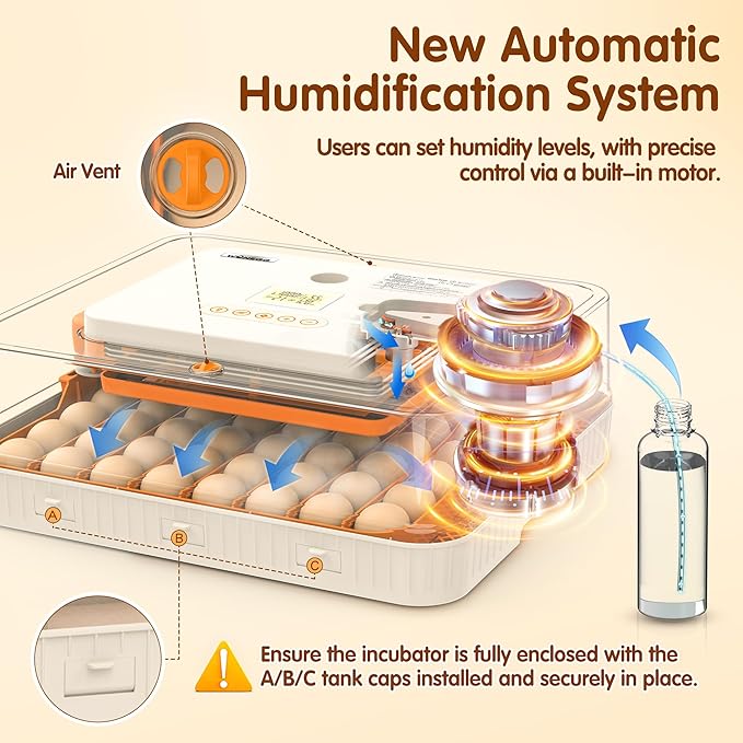 Incubator for Hatching Eggs, 56 Eggs Incubator with Automatic Egg Turning, Temperature & Humidity Control, LED Egg Candler, Incubation Days Display, for Chicken, Duck, Goose, Quail, Parrot Bird Eggs - Image 4