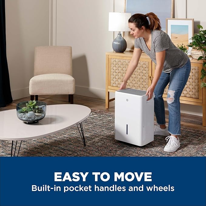 GE Energy Star Portable Dehumidifier for Basement, Bedroom, Bathroom, Closet or Small Rooms up to 1500 Sq Ft, 22 Pint with Removable Bucket and Continuous Drain Connect for Auto or Manual Drainage - Image 7