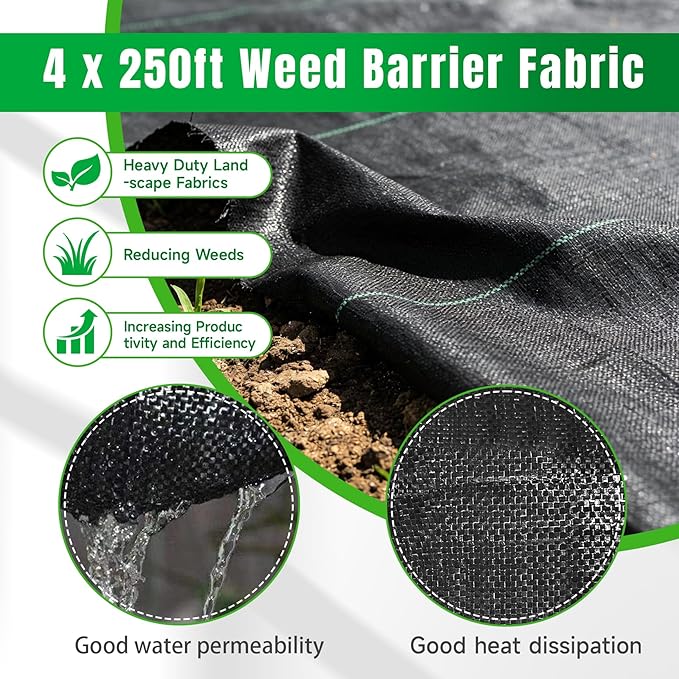 Weed Barrier Fabric Planting Cover - 4 x 250 FT Heavy Duty Landscape Fabric Ground Cover Block for Outdoor Planting - Image 2