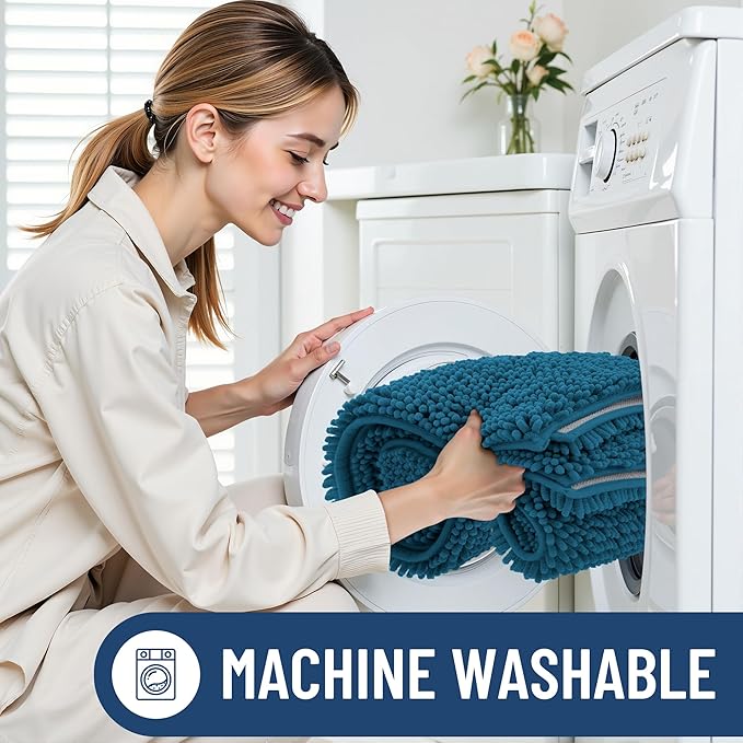 Smiry Luxury Chenille Bathroom Rugs 24x16, Extra Soft and Absorbent Shaggy Bath Mat, Machine Washable, Non-Slip Plush Carpet Runner for Tub, Shower, and Floor, Home Decor Accessories, Peacock Blue - Image 6