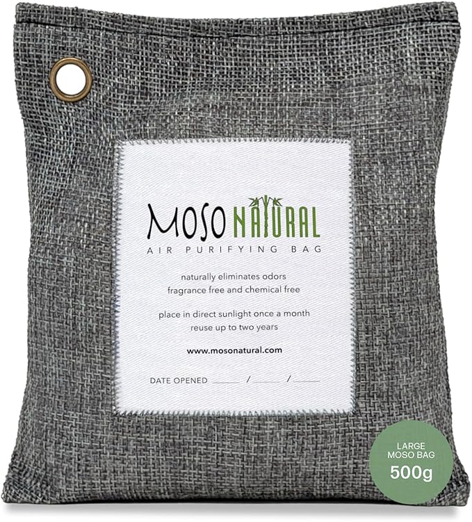 Moso Natural Air Purifying Bag 500g | Premium Bamboo Charcoal Odor Absorber for Home, Bedroom, Kitchen, Basement | Unscented Pet Odor Eliminator | Large Room Charcoal Deodorizer Bag Covers 250sqft by MosoNatural