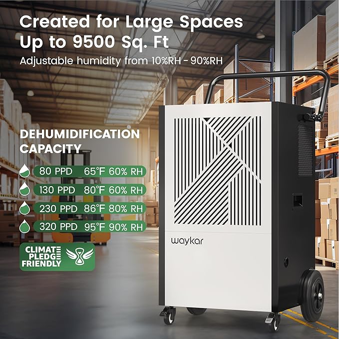 Waykar 155 Pints Commercial Dehumidifier with Pump, Drain Hose and Washable Filter Space up to 8000 Sq. Ft, for Basements, Industrial or Commercial Spaces - 5 Year Quality Coverage - Image 2