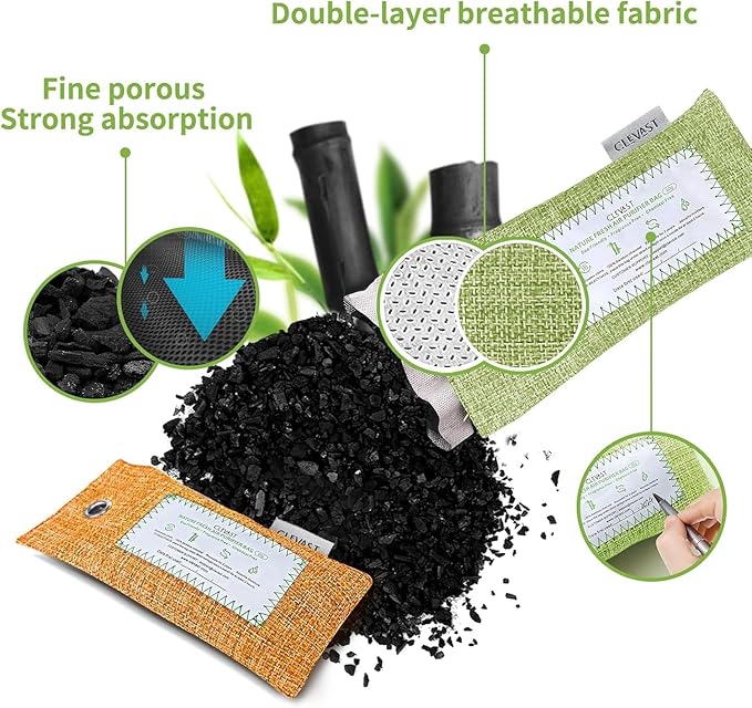 CLEVAST Activated Bamboo Charcoal Odor Absorber - 6 x 60g Air Purifying Bags, Natural Bamboo Charcoal Fresh Odor Moisture Eliminator, Deodorizer for Home, Closet, Shoe, Car Air freshener - Image 7
