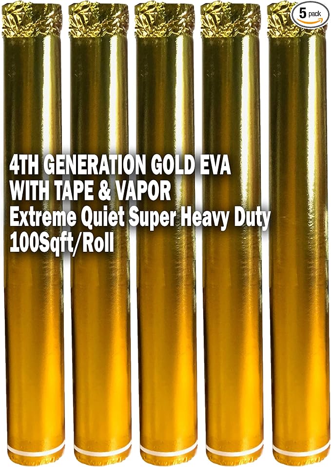 AMERIQUE AMEVA100PK5G Gold, 100SF Per Roll, Pack of 5, 500SQFT 4TH Generation High-Density Luxury 2.5MM Thick EVA Foam Flooring Underlayment Padding with Tape & Vapor Barrier, 500 Square Feet by AMERIQUE
