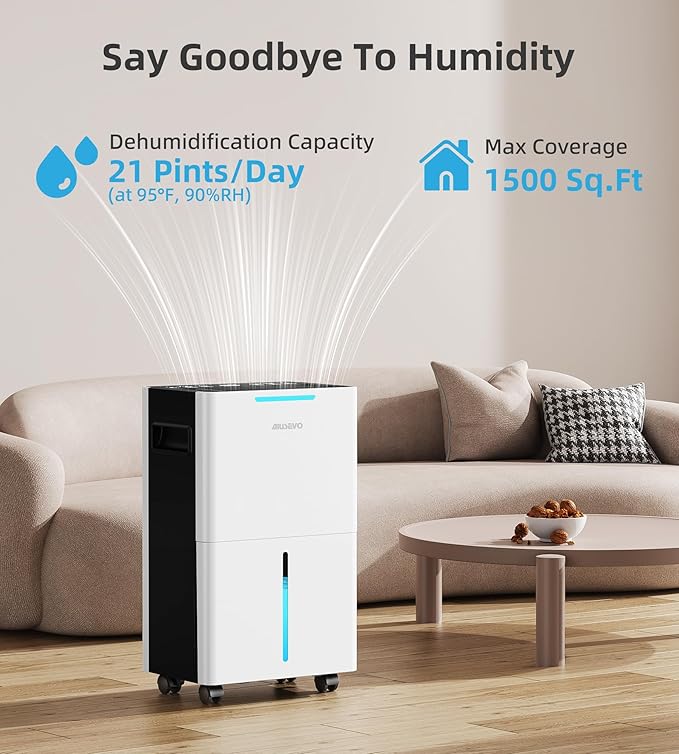 1500 Sq. ft Dehumidifier for Basement and Large Room, 21 Pints Dehumidifiers for Home with Drain Hose, Intelligent Humidity Control, 3 Modes, 24H Timer, Ideal for RV, Bathroom, Bedroom - Image 2