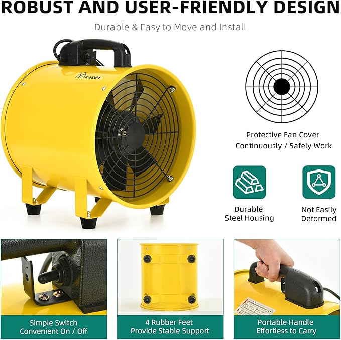 YITAHOME Two Speed Exhaust Fan 12 Inch, Utility Blower Extractor Fan with GFCI Plug Automatic Power-off Protection, Portable Ventilation Fans with 16FT Ventilator Duct Hose - Image 6