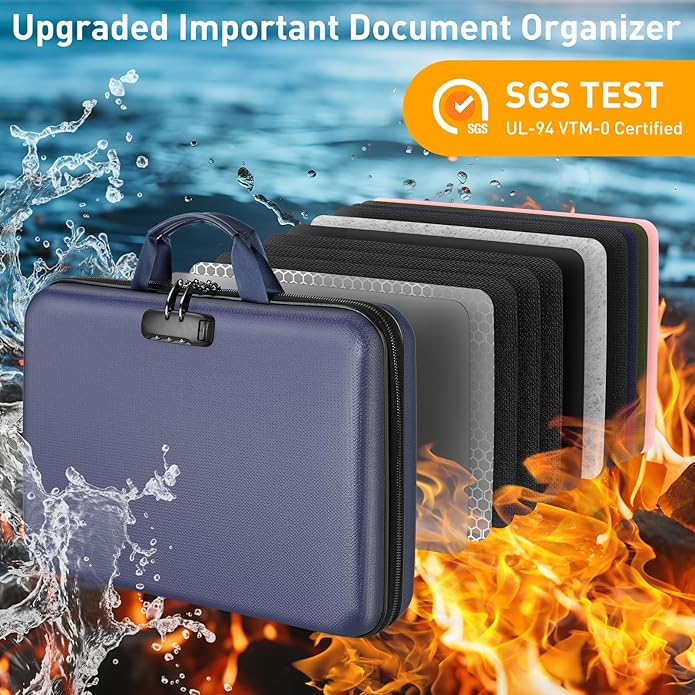 Fireproof Document Organizer Bag, 5200℉ File Organizer Safe Box, Hard Shell Document Bag with 13 Pocket Accordion File Folder - Image 5
