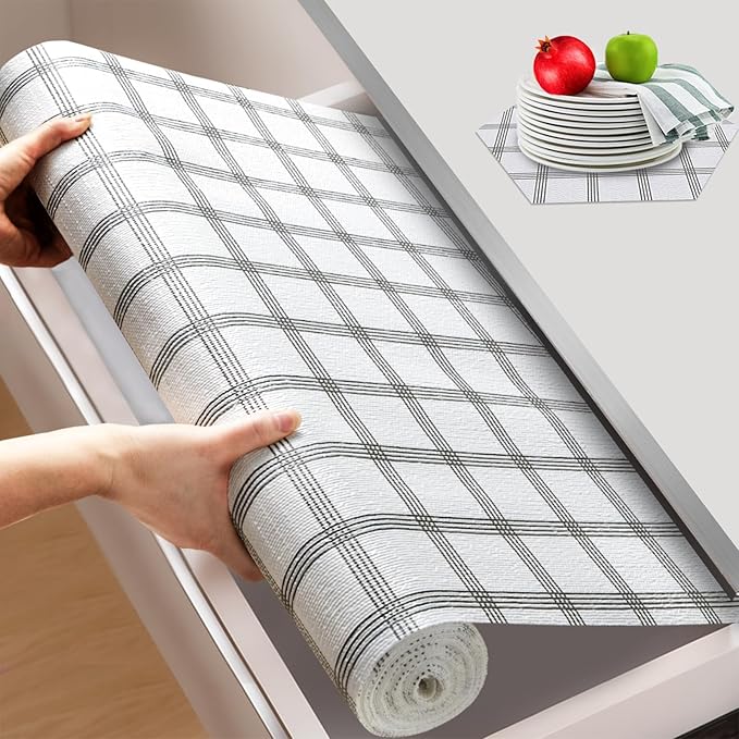 Beautysaid Shelf and Drawer Liner for Kitchen Cabinet, Non Adhesive Non Slip Shelf Paper Waterproof Washable Thickened for Dresser Pantry Shelve Bathroom Protector Liner(Plaid,23.6 in x 10 FT) by Beautysaid