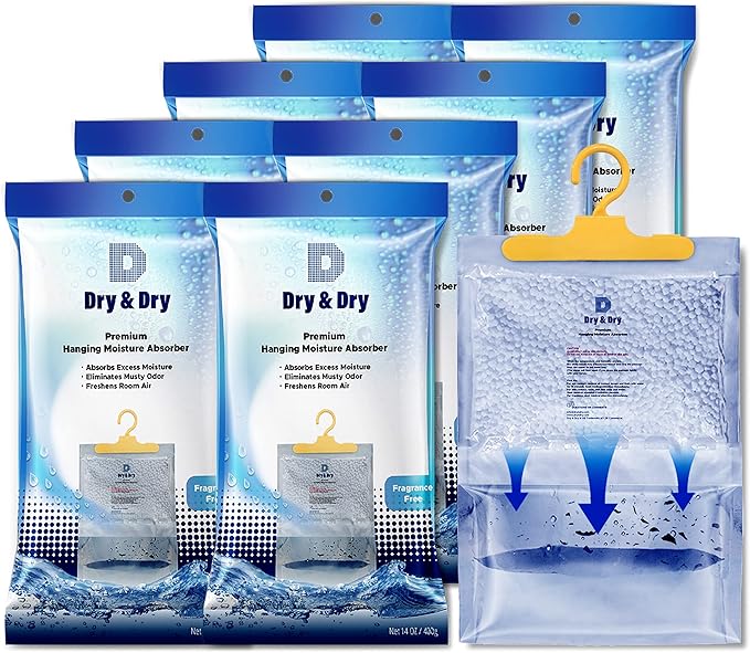 Dry & Dry Premium Moisture Absorbers Dehumidifiers for Home, Basement, Bedroom, Small Dehumidifiers - Blue & White (8 Pack) 14 ounce - Image 3