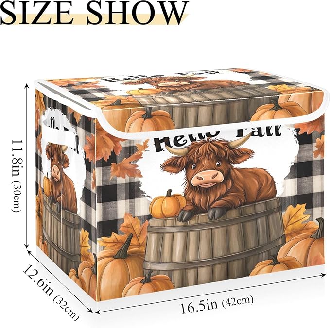 xigua Highland Cows Storage Bins with Lids and Carrying Handle,Foldable Storage Boxes Organizer Containers Baskets Cube with Cover for Home Bedroom Closet Office - Image 3