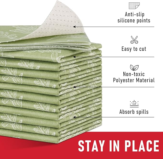Cooyes Large Refrigerator Liners for Shelves, 12 Pack, 17.7" × 24", Fridge Drawer & Shelf Liners for Kitchen Cabinets Non-Adhesive, Breathable Cloth Material, Keep Produce Fresh Longer, Sage Green - Image 4