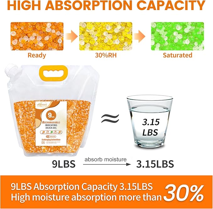 Silica Gel Desiccant Beads – Reusable Desiccant Bulk 3mm Beads for 3D Filament, Electronics, Cameras, Jewelry, and Safes (Orange White MIX, 9 LBS+2 Bags) - Image 3
