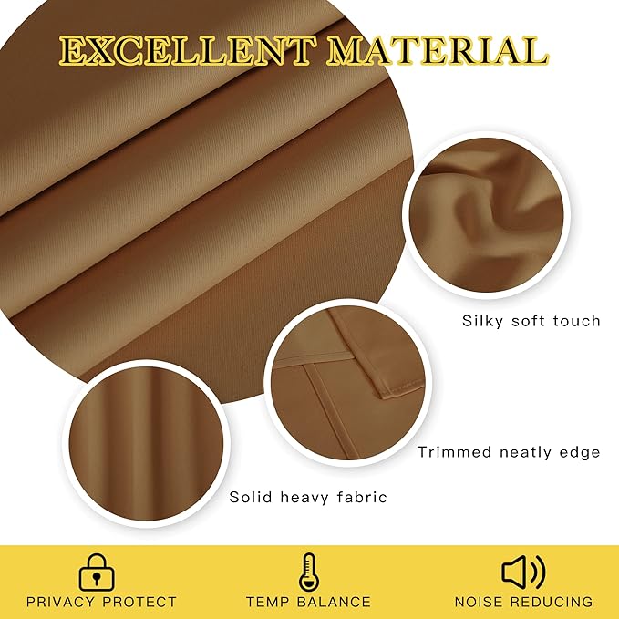 NICETOWN Gold Brown Blackout Curtains for Bedroom 72 Inches Long, Thermal Insulated Room Darkening Grommet Window Curtains for Living Room Nursery, 66 inch x 72 inche, 1 Panel - Image 2