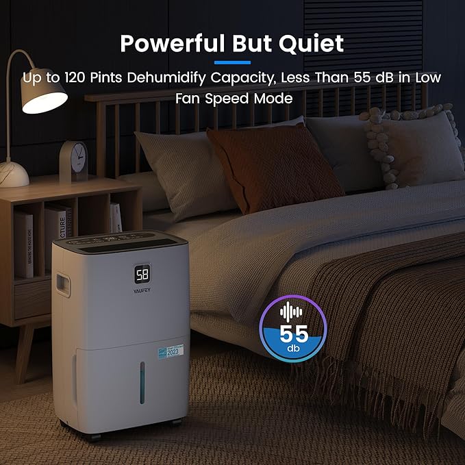 Yaufey 6000 Sq. Ft. Energy Star Certified Dehumidifier, Max 120 Pints Dehumidifier for Basement with Drain Hose, Smart Compressor with Intelligent Humidity Control, Dehumidifiers for Home Bedroom - Image 4