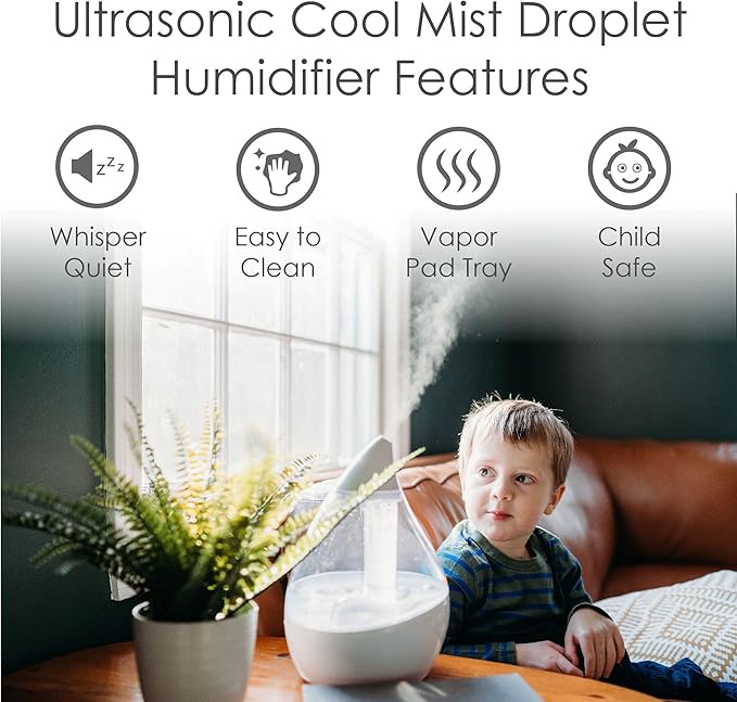 Crane Ultrasonic Teardrop Humidifier for Baby, Cool Mist, Auto Shut off, Adjustable Humidity, for Nursery, Bedroom, Clear and White, 0.5 Gallon - Image 2