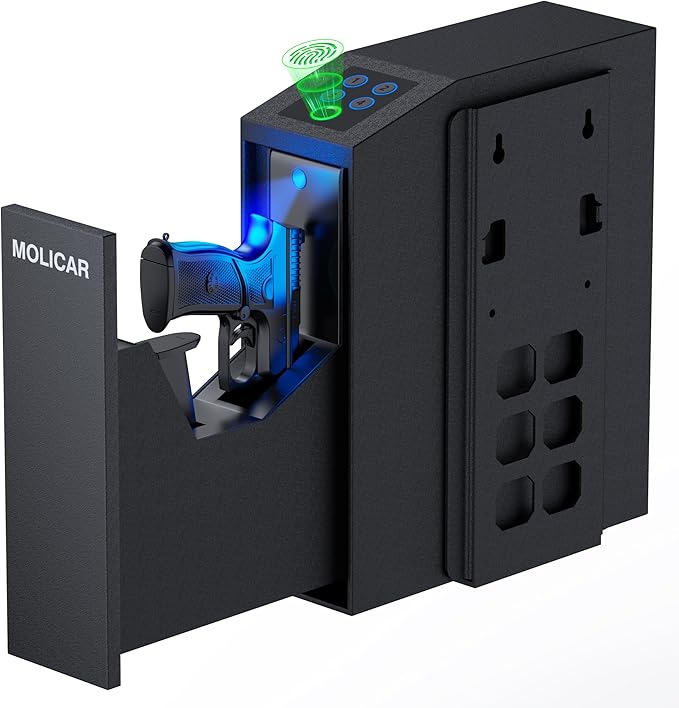 Biometric Gun Safe for Handgun Fingerprint 3 Ways Quick Access Slider Pistol Safe, Mounted Bedside Gun Lock Box for Nightstand, Bed, Desk, Wall, Dresser by MOLICAR