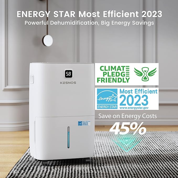 Kesnos 120 Pints Energy Star Dehumidifier for Home & Basement with Drain Hose, Front LED Display and 1.06 Gal Water Tank, Ideal for Spaces up to 6,500 Sq. Ft., Featuring Auto Defrost & Timer Function - Image 3