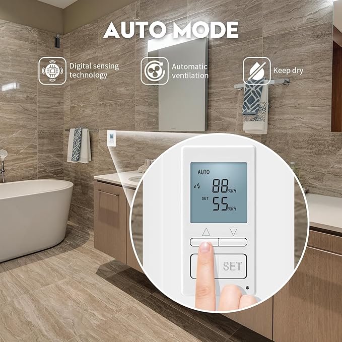 Ortis New 2024! Humidity Sensor Switch, in-Wall Bathroom Fan Automated Control Switch, Separate Sensor for Better Moisture Detection, 328ft Range, 110/220V, Keep Your Room Dry - Image 4
