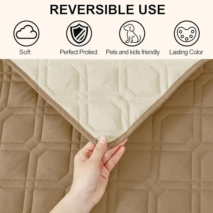 Smiry Reversible Waterproof Couch Covers for Sofa, Washable Dogs Pet Couch Covers for 3 Cushion Sofa Pet Friendly, Water Resistant Furniture Protector Slipcover, Geometric (40"x50", Camel/Beige) - Image 3
