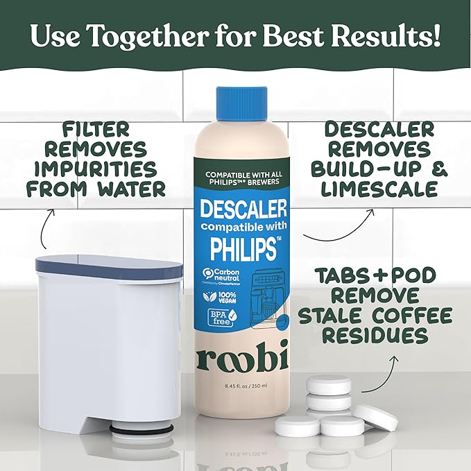 Roobi Philips Compatible Descaling Solution & Cleaner. Specially Formulated for Philips Espresso Machines. Carbon Neutral Descaler Kit. 2 Uses per Bottle, 2 Pack - Image 9