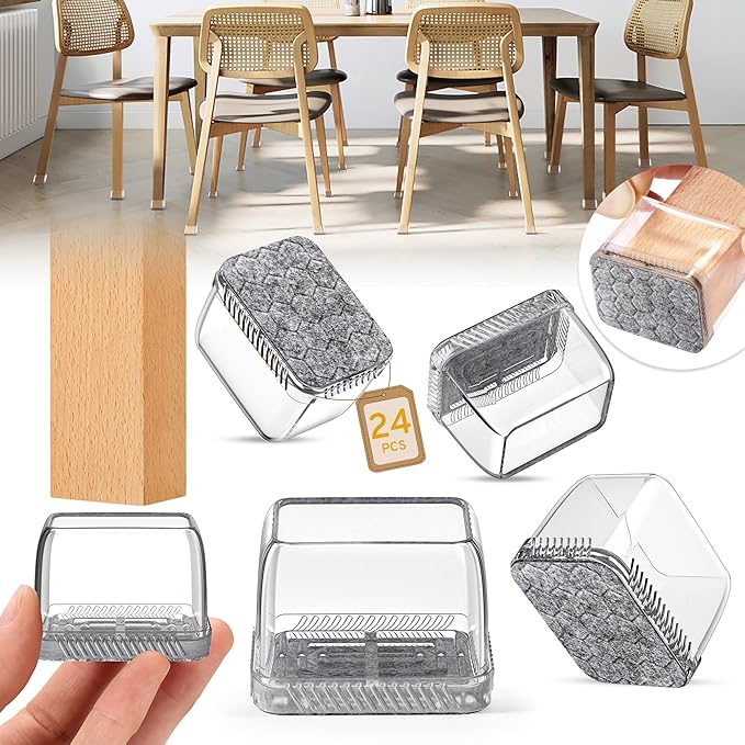 24PCS Rectangular Chair Leg Floor Protectors, Furniture Sliders, Non-Slip Felt Furniture Pads for Hardwood Floors, Silicone Cap Covers to Protect Floors,(Fit L :1.34-1.57", W: 0.87-1.18") by Indemo