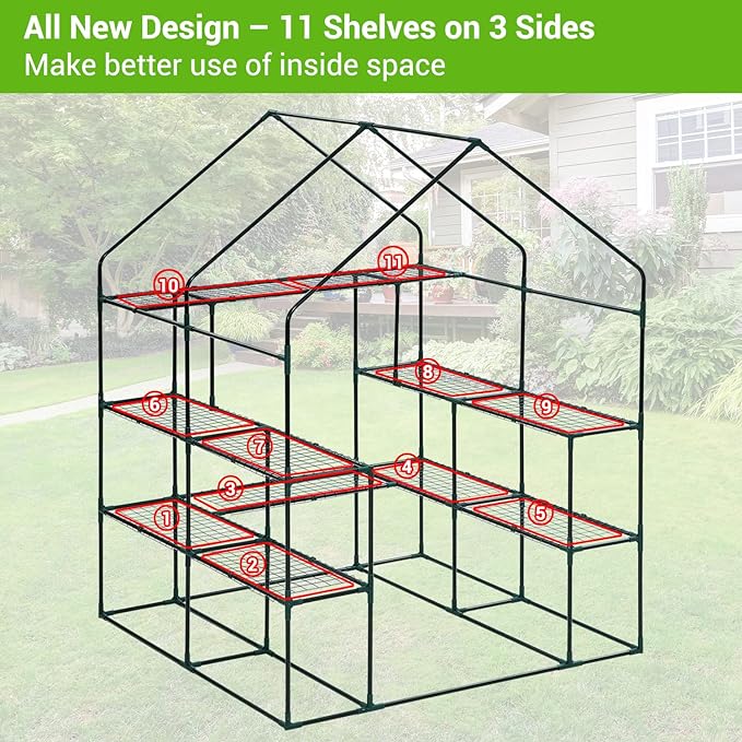 Greenhouse for Outdoors with Screen Windows, Ohuhu Upgraded 4 Tiers 11 Shelves Walk-in Greenhouses with Durable PE Cover, Outside Garden Plastic Green House with Ground Pegs & Ropes for Stability - Image 3