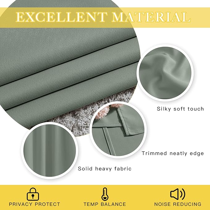 NICETOWN Blackout Sage Green Blackout Curtain for French Door, Grommet Room Divider Curtain Wide Window Treatment Voice Reducing Thermal Drape for Bedroom/Living Room (1 Panel, W80 x L95) - Image 4
