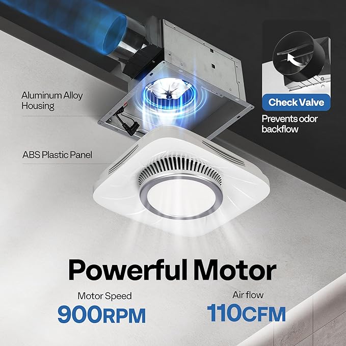 VIVOHOME Bathroom Exhaust Fan with Light, Max 110 CFM 1.0 Sone Shower Ventilation Fan, Super Quite Fan w/ 6000 K 1000LM LED Cool White Light, for 4'' Duct Ceiling Mount - Image 4