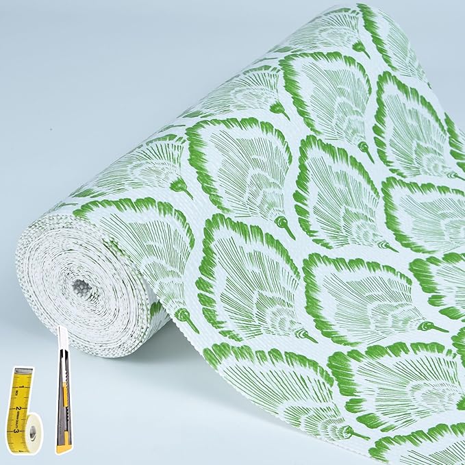 Drawer and Shelf Liner - Green Banana Leaf Pattern,Non Adhesive Non Slip Waterproof Easy-Clean Liner for Kitchen Cabinet, Refrigerator, Bathroom, Pantry Storage Drawers, 17 in x 20 Ft. by Kimhan
