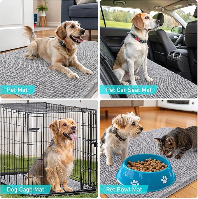OLANLY Dog Door Mat for Muddy Paws 70x32, Absorbs Moisture and Dirt, Absorbent Non-Slip Washable Doormat, Quick Dry Chenille Mud Mat for Dogs, Entry Indoor Entryway Carpet for Inside Floor, Light Grey - Image 7