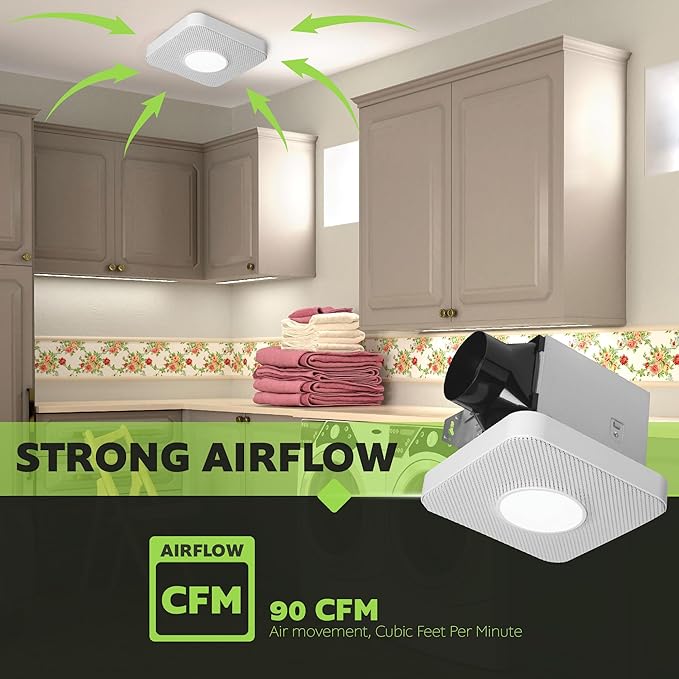Homewerks 7130-40-BT DC Bathroom Fan with Light and Bluetooth Speaker 90-CFM 1.2 Sones White Easy Install, 4000 Kelvin Cool White Light - Image 7