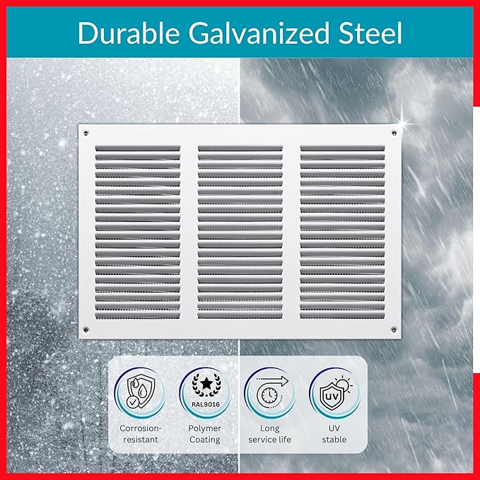 10x6 Vent Cover (Duct Opening) - White HVAC Return Air Grille for Wall and Ceiling - Metal AC Vent Cover with Mesh - Rectangular Ventilation Register - External Dimensions: 11.81" W x 7.87" H - Image 3