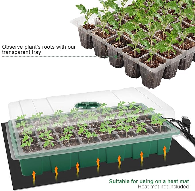 MIXC Seedling Trays Seed Starter Tray, 10-Pack Mini Propagator Plant Grow Kit Greenhouse with Humidity Vented Domes and Base for Seeds' Starting (40 Cells Per Tray, Total 400 Cells), Green - Image 5