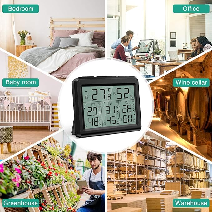 ORIA Indoor Outdoor Thermometer, Digital Hygrometer Thermometer with 3 Wireless Sensors, Temperature Humidity Monitor Meter with LCD Backlight, for Home, Office, Bedroom, Black - Image 7