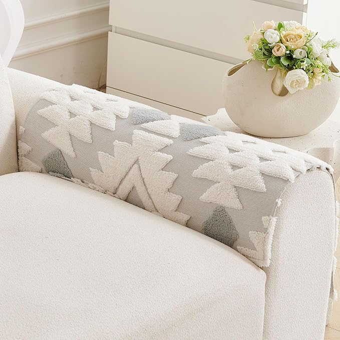 Boho Plush Couch Covers for Sofa Washable, Fuzzy Soft Couch Cover for Sectional Sofa, Non Slip Jacquard Sofa Cover Furniture Protector for Kids, Pets (Light Grey,28"x28") - Image 3