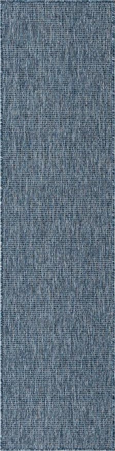 Unique Loom Collection Casual Transitional Solid Heathered Indoor/Outdoor Flatweave Area Rug (2' x 8' Runner, Blue/Navy Blue) - Image 9