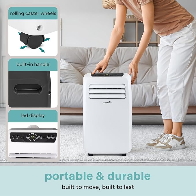 SereneLife Portable Air Conditioner With Heat & Built-in Dehumidifier 10,000 BTU, Portable Heater & AC For Rooms up to 450 Sq Ft - Remote Control & Window Mount Exhaust Kit Included - Image 5