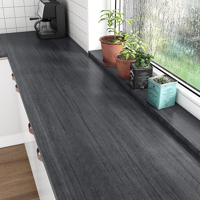 WESTICK Large Grey/Black Wood Contact Paper Peel and Stick Countertops Covering Waterproof Wood Grain Wallpaper Self Adhesive Countertop Contact Paper for Tables Cabinets Drawers Furniture 36" x 118" - Image 2