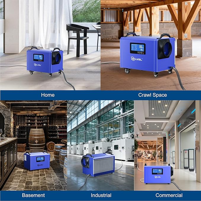 SILVEL 145 Pint Dehumidifier with Drain Hose, Commercial Compact Dehumidifier for Crawl Spaces, Basements, Industry Water Damage Unit, Large Capacity, Portable, Up to 6000 Sq.Ft, Blue - Image 9